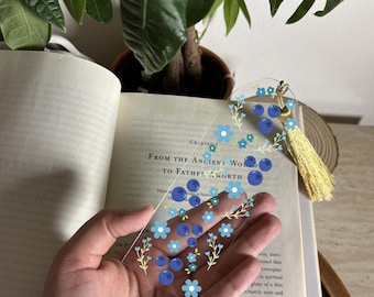 Bladwijzer bosbessenbloem, helder acryl bladwijzer kwastje, esthetisch boek minnaar cadeau, leuke bloemen bladwijzer, cadeau-idee lezer, huisje kern,
