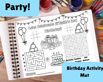 Personalized 3rd Birthday Activity Placemat, Kids Party Printable, Coloring Page, Maze, Word Search, Birthday Party Games, Instant Download