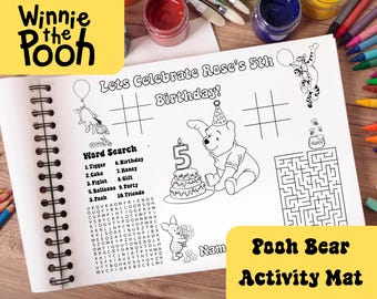 Personalized Winnie The Pooh Activity Placemat Birthday Party Coloring Page Party Activity Sheet Mat Birthday Favors (Digital Download)