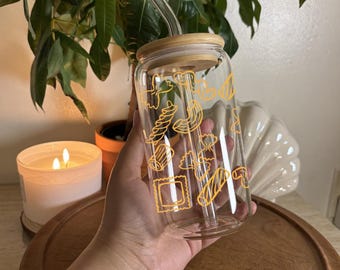 Pasta Glass Cup with Bamboo Lid & Straw Aesthetic Iced Coffee Cup Italian Food Lover Gift Cute Kitchen Drink ware Trendy Style Can Glass