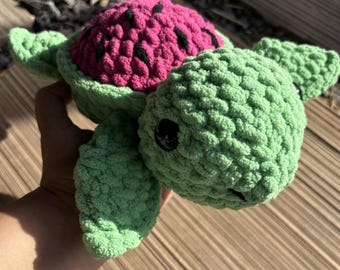 Crochet Turtle Plushie Handmade Amigurumi Turtle Cute Kawaii Stuffed Animal Summer Plush Gift Crochet Turtle Toy Nursery Decor Watermelon