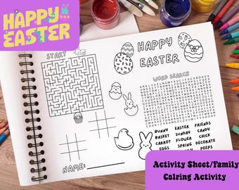 Easter Activity Bundle Printable for Kids | Maze, Word Search, Tic Tac Toe | Preschool & Classroom Games | Easter Party Activity Sheets PDF