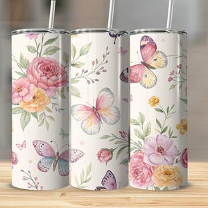 Floral Tumbler Wrap PNG, Watercolor Butterfly Tumbler Design, Flower Tumbler Sublimation Design, Floral Design, Gift for her, Tumbler PNG