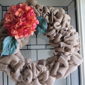 Burlap Wreath: 20&quot; Orange Hydrangea Front Door Decor