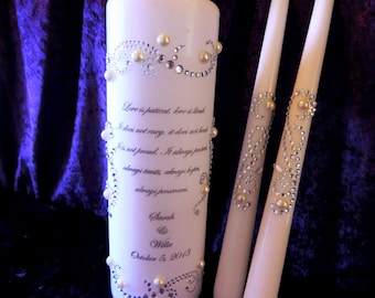 Personalized Unity Candle Set: Rhinestone Pearl Swirl Design