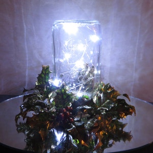 Centro de mesa de Natal em pote de vidro: luzes de LED e anel de flores