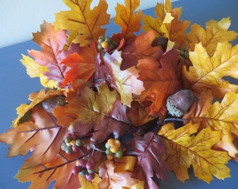 Fall Candle Ring  - gold, yellow, and red  candle ring with  3" opening - leaves measure approx. 9 inches across