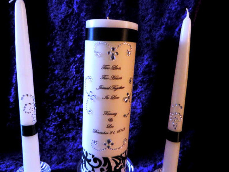5 piece Black & White Damask Wedding Unity Candle Set Etsy