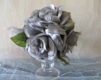 Silver Rose Kissing Ball - wedding decoration, floral pomander, centerpieces, bouquets, 25th anniversary