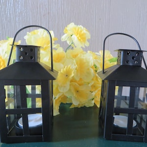 New Lower Price - Mini black table lantern with soy tealight - perfect for wedding reception tables, party favors, shower favors