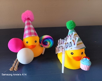 Canards en caoutchouc de fête d'anniversaire : décoration de gâteau, cadeau pour bâillonner - Lot de 2