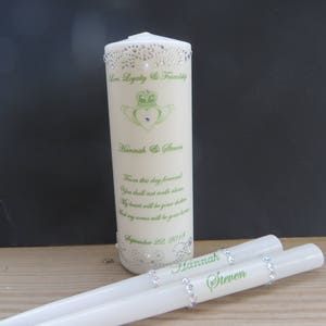 Personalized Irish Claddagh Unity Candle Set with Pearls