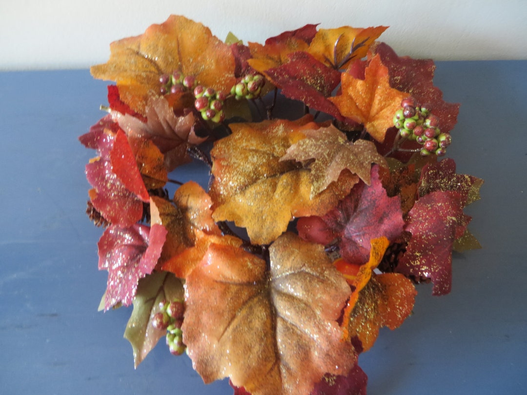 Fall Candle Ring Gold and Red Leaves Candle Ring With 3 Opening Lightly ...