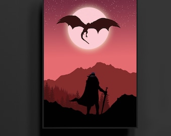 encadrée minimaliste trône et jeux Fantasy | Art mural silhouette trône médiéval | Royaume des dragons