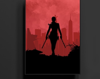 Póster enmarcado minimalista de Viuda de Espía Negra / Arte mural con silueta de asesina femenina / Impresión de superhéroe