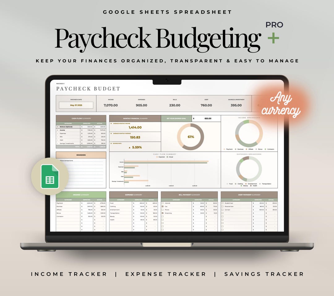 Paycheck Budget Spreadsheet: Bill Calendar, Income & Expense Tracker ...