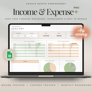Income and Expense Tracker Spreadsheet: Budget and Savings Planner, Financial Tracker, Money Management Template for Google Sheets