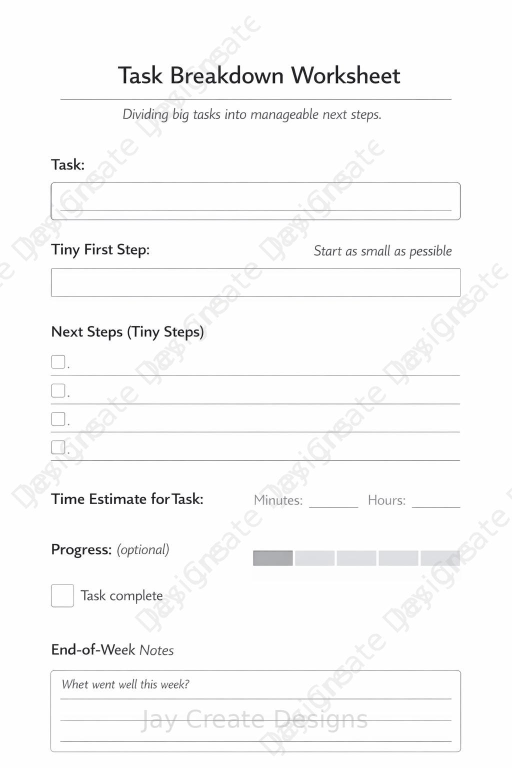 Task Breakdown Waitress Task Breakdown Worksheet Printable | Break Big Tasks Into Steps ...