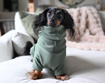 Dachshund Full Body Sweater • Fleece Dog Pajamas • Snood Turtleneck • Full Coverage Doxie Clothing