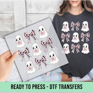 Halloween Coquette Ghosts Bow DTF, Halloween Pink Bow Heat Press, Halloween DTF Transfer, Halloween Cute Ghost  Ready to Press,  DTF Print