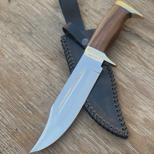 Custom Handmade D2 Steel 14 inches Hunting Bowie knife with wood handle and brass clip and Guard/Hunting Knife/Camping Knife/Survival knife