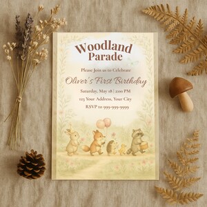 Woodland Birthday Invitation • Forest Animals Party Invite • 1st Birthday Editable Printable Card for Baby Girl or Boy