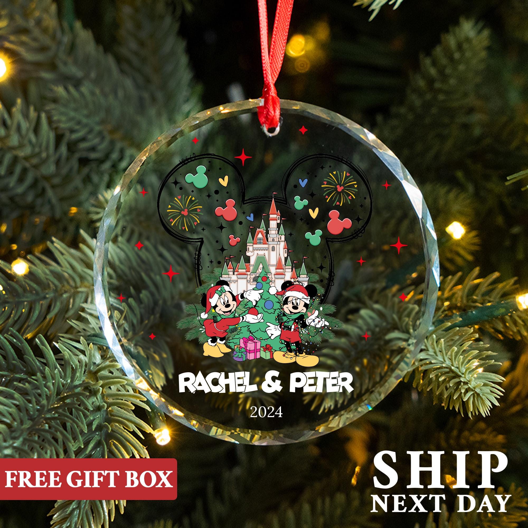 Personalized Mickey and Minnie Ornament, Couple Name Ornament, Disney Castle Ornament, Disney Couple Gift, Couple Disneyland Trip Ornament