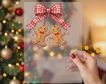 Gingerbread Couple Christmas DTF Transfer, Ready To Press, Xmas DTF, Holiday Heat Transfer, Gingham Bow, Festive Iron On
