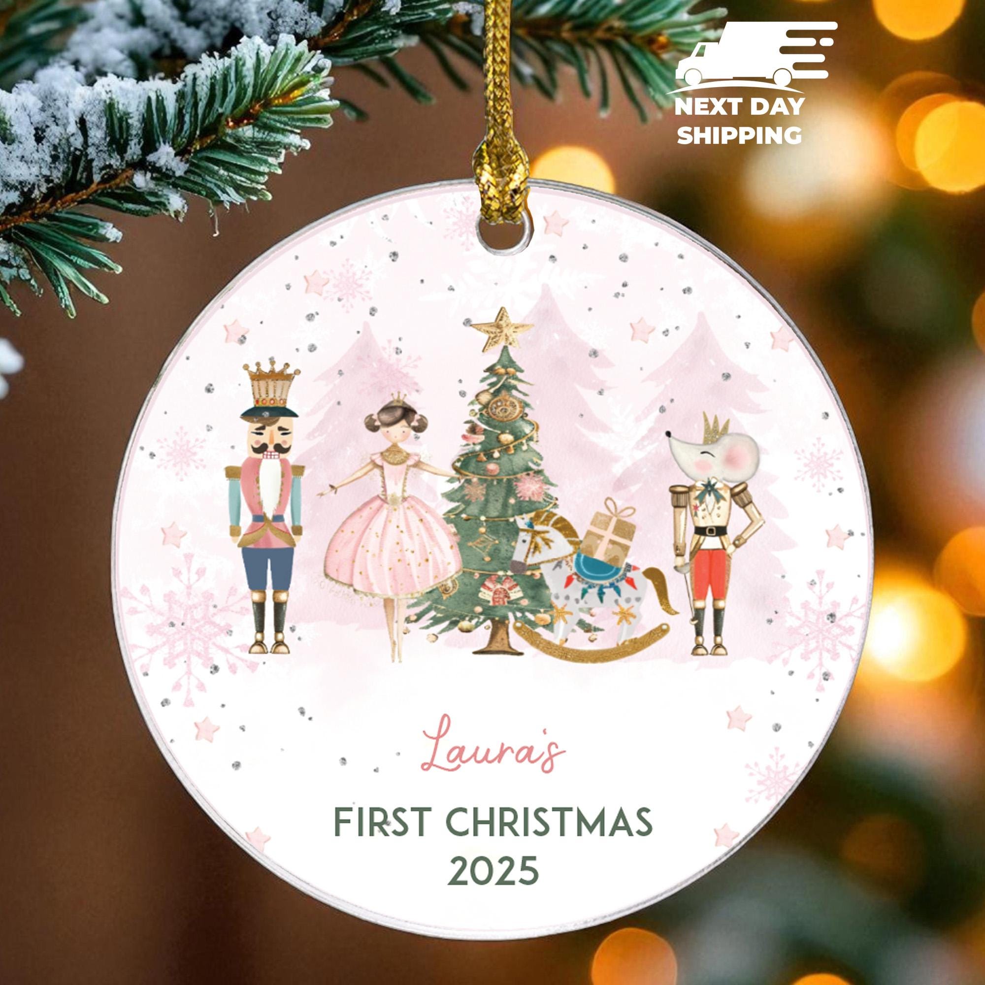 Personalized Baby’s First Christmas Ornament, Custom Baby Girl Pink Ornament, Pink Ballet Christmas Keepsake for Baby Girl 2025