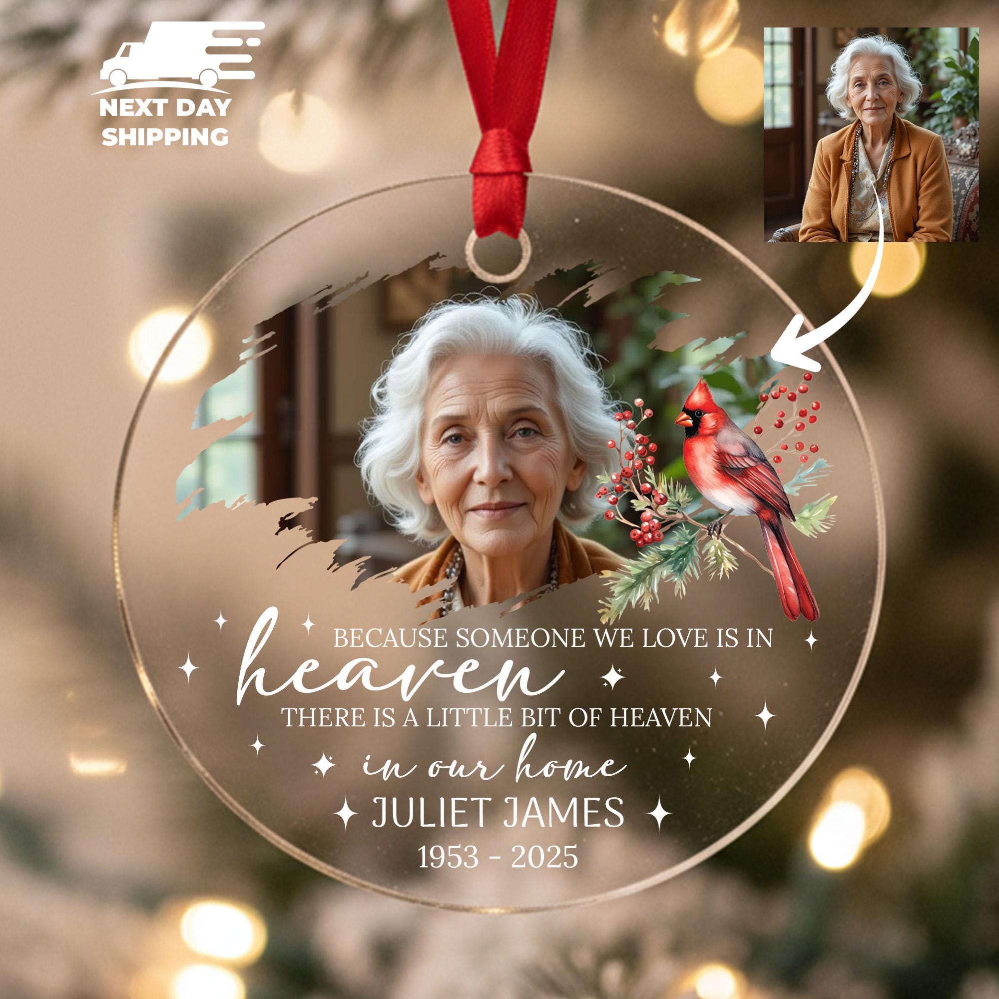 Personalized Memorial Ornament, Custom Loss Photo Ornament, Christmas Memorial Gifts, In Loving Memory Ornament, Mom Loss Ornament