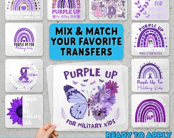 Purple Up For Military Kids DTF Transfer, Month Of The Military Child Heat Transfer, Army Family Support Iron On, Purple USA Flag Tees Print