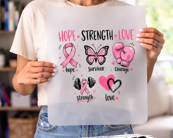 Breast Cancer Awareness DTF Transfer, Pink Ribbon Butterfly Boxing Gloves Design for Apparel