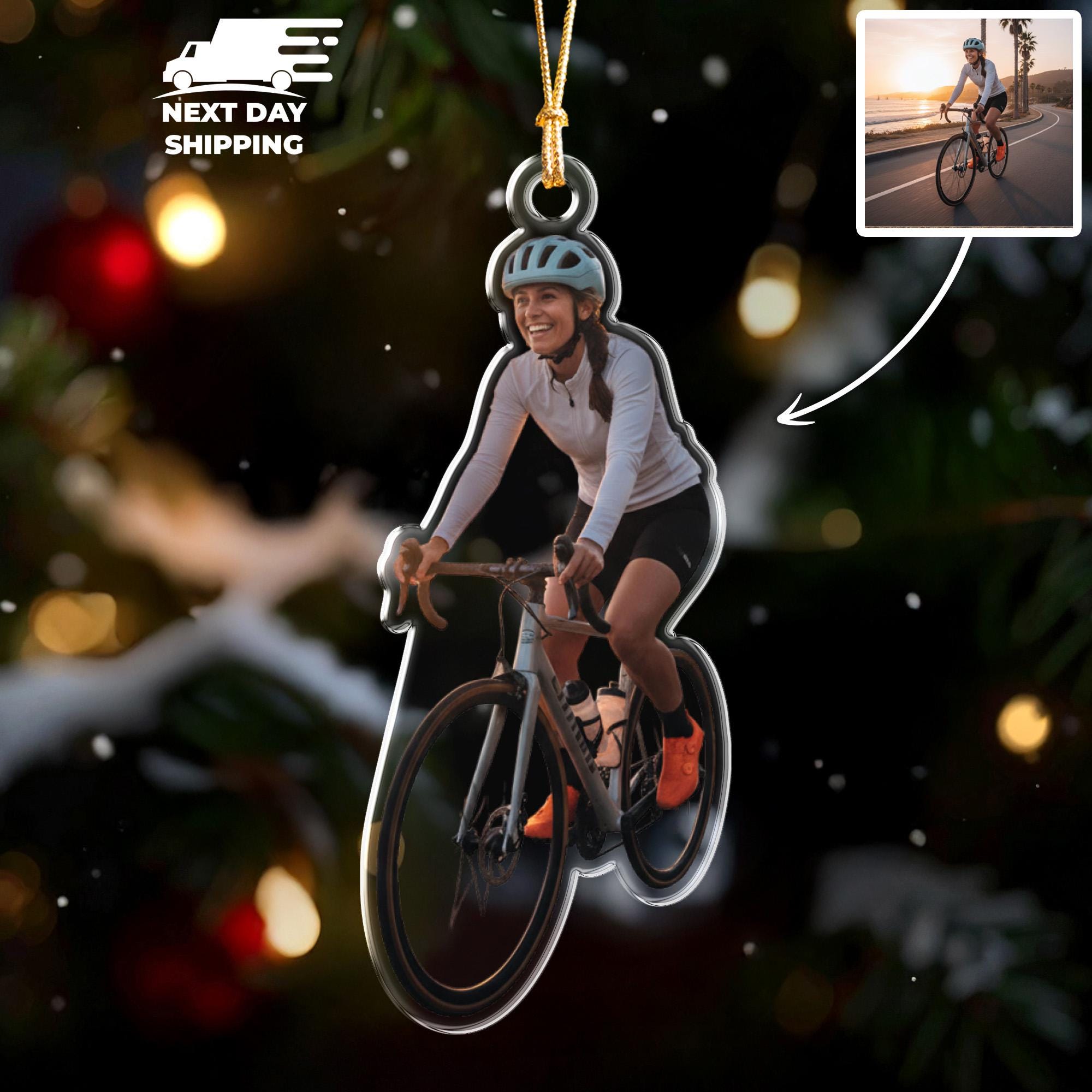 Cyclist Photo Ornament, Road Bike Rider Keepsake Gift, Personalized Gift for Biker, Triathlete, or Cycling Enthusiast, Christmas Gift