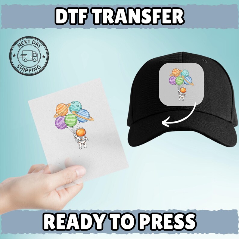 Planet Balloon Astronaut DTF Transfer, Kids Space Shirt Print, Cute Galaxy Heat Transfer, Ready to Press Design, Custom Baby Tee Print image 5