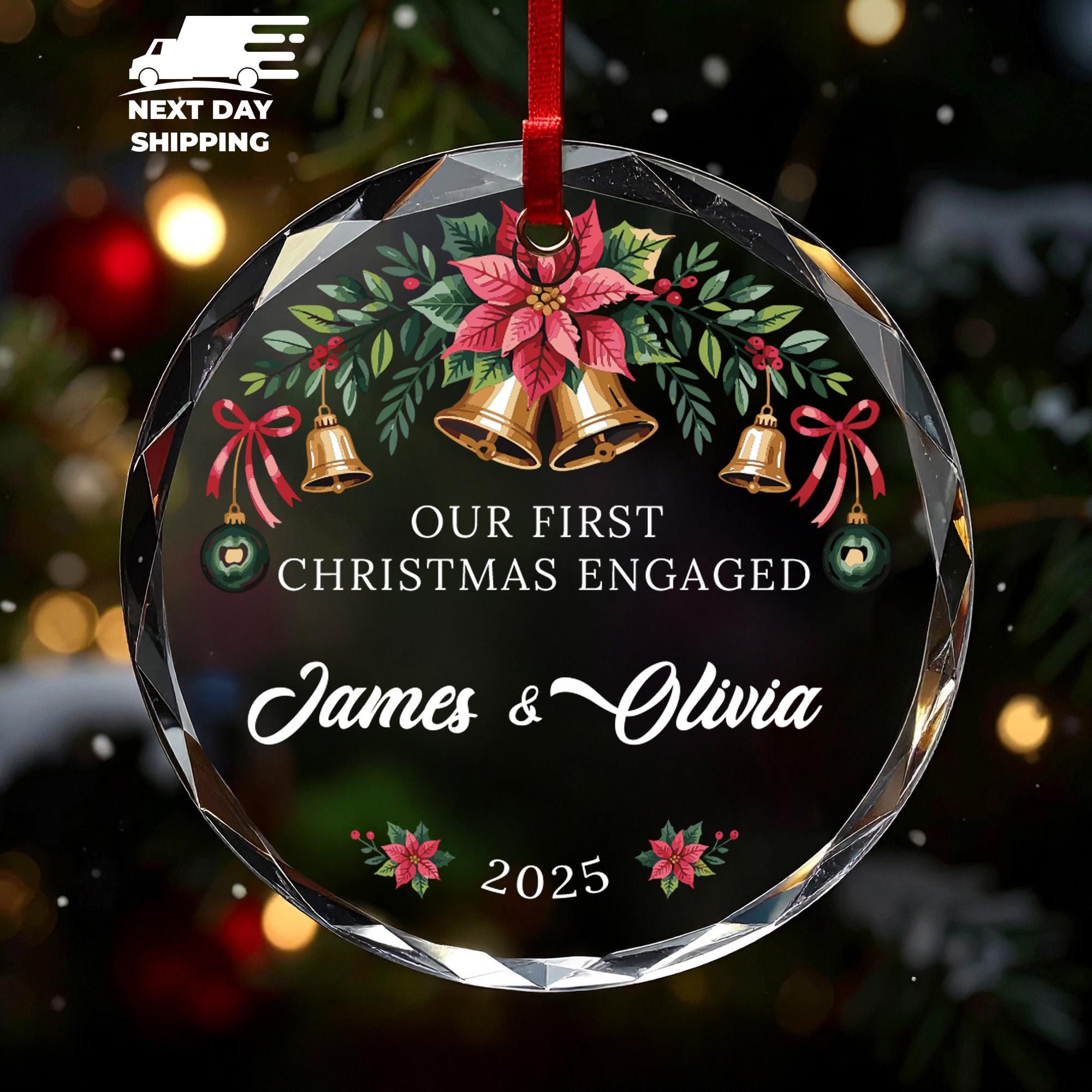 Our First Christmas Engaged Ornament With Custom Names, Couples First Xmas Ornament, Holiday Gift For Boyfriend, Gift For Her