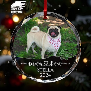 Forever Loved Pet Ornament, Custom Pet Photo Ornament, Pet Loss Tribute, Gift For Pet Owner, Pet Memorial Christmas Keepsake, Christmas Gift Glass Round