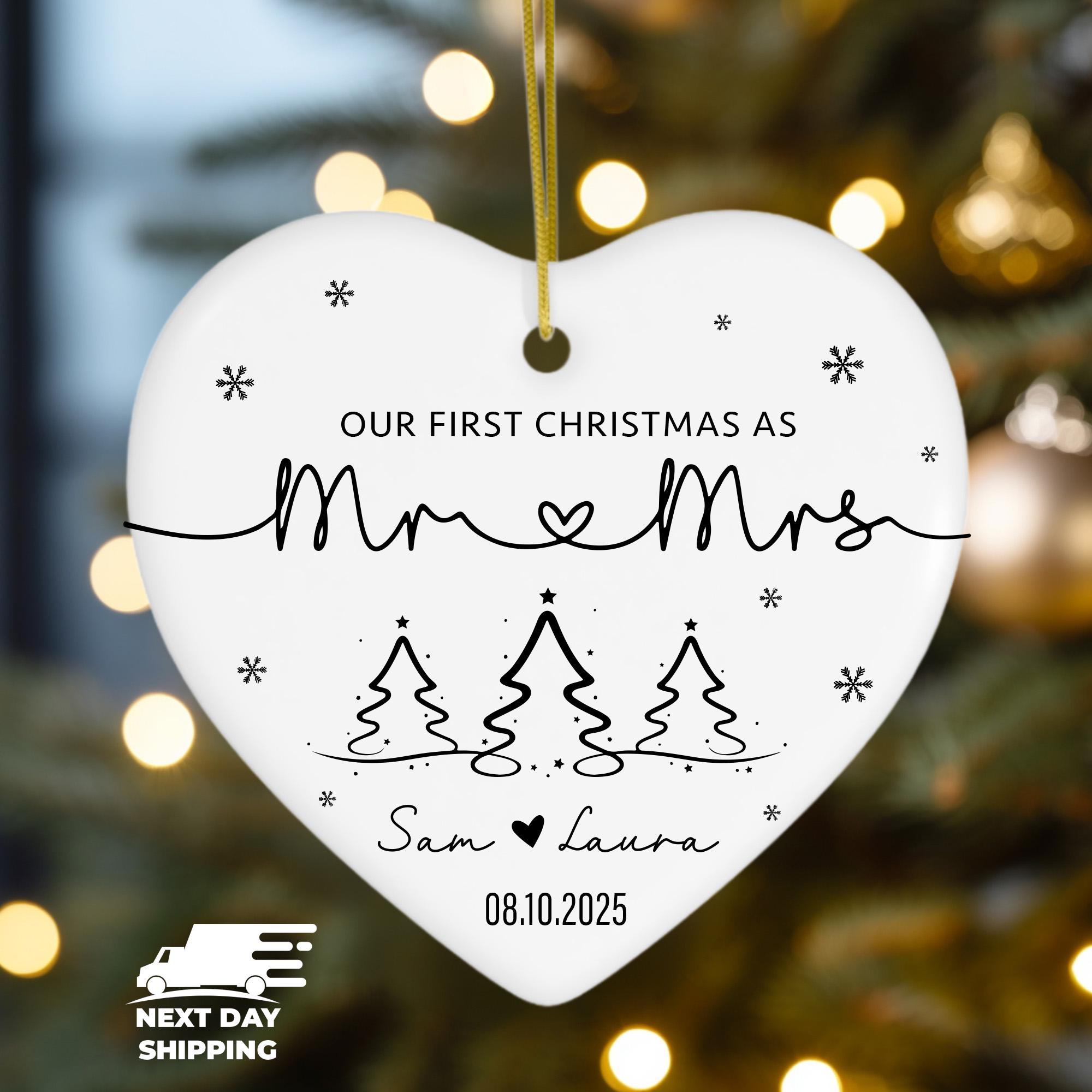 Christmas Mr Mrs Ornament, Couple Name Ornament, Our First Christmas Ornament, Christmas Decor, Acrylic Ceramic Glass Ornament, Couple Gift