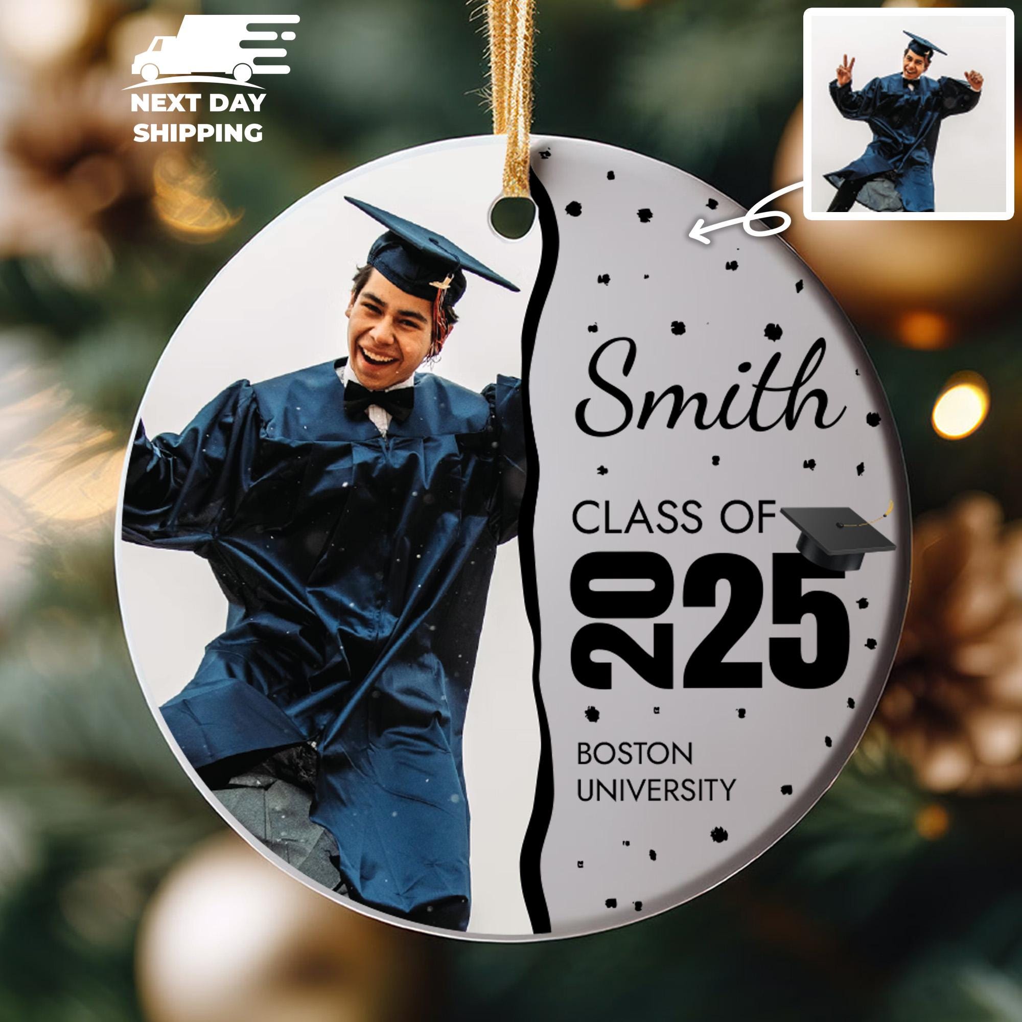 Personalized Graduation Ornament, Custom Photo Glass Keepsake, Class of 2025 Gift for Graduate, Senior Picture Ornament, Grad Decor