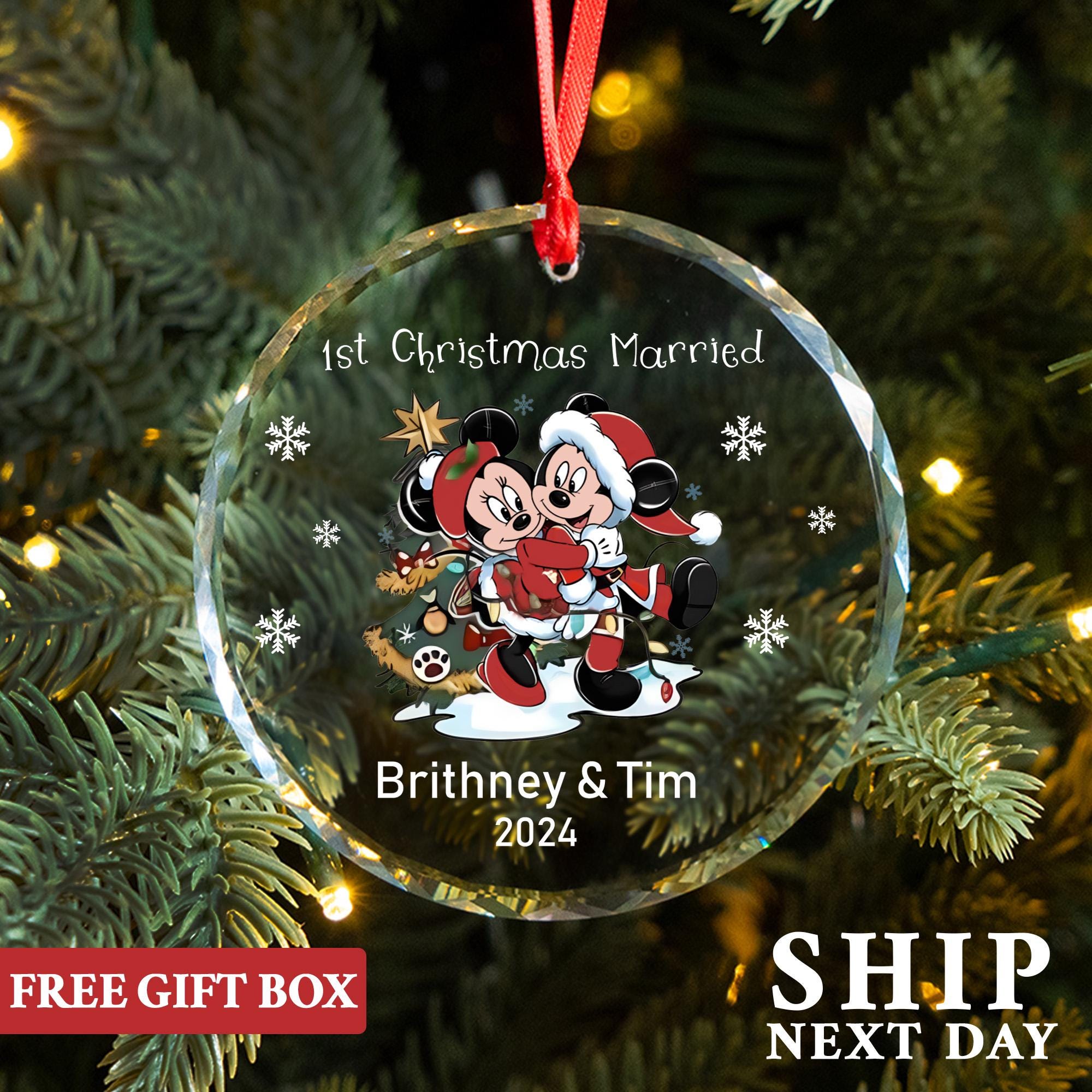 1st Christmas Married Ornament, Disney Couple Ornament, Couple Name Keepsake, Mickey Minnie Ornament, First Christmas 2025 Disney Valentine