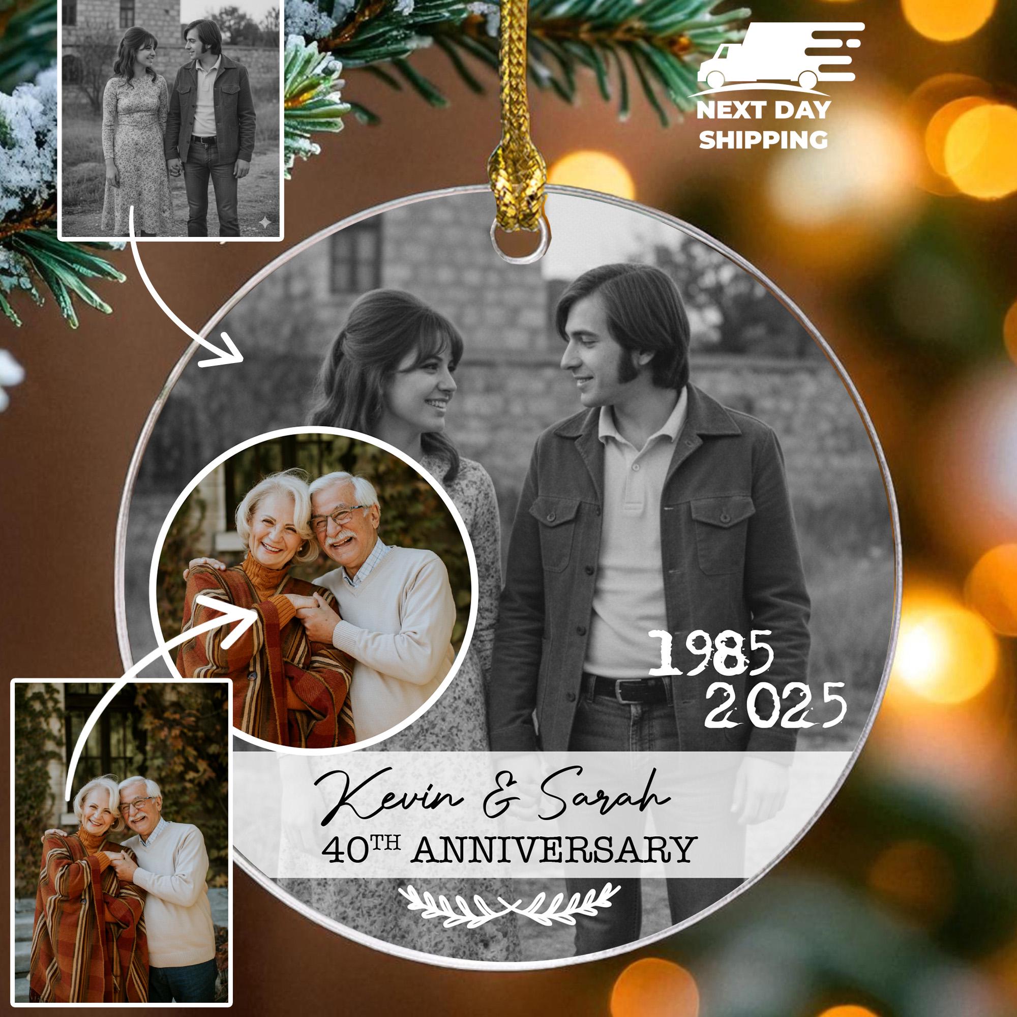 Couple Anniversary Ornament, Personalized Anniversary Photo Ornament, Custom Name Picture Ornament, Golden Anniversary Christmas Ornament