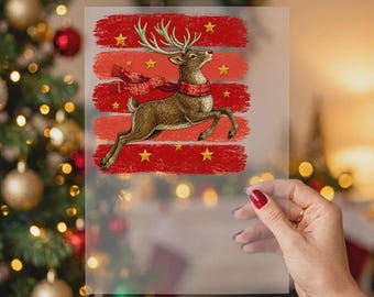 Christmas Reindeer DTF Transfer, Ready To Press, Holiday Shirt Design, Festive Deer with Scarf, Xmas Apparel Heat Transfer