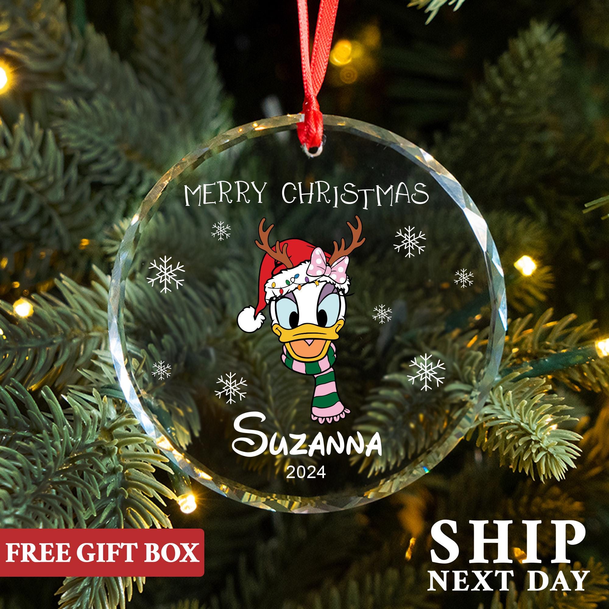 Daisy Duck Christmas Ornament, Personalized Disney Ornament, Disney Xmas Gift, Custom Coworker Gift, Merry Christmas Keepsake, Name Ornament