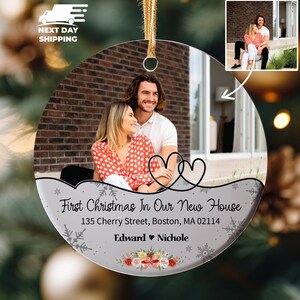 Newlywed Photo Ornament, First Christmas In Our New House Ornament, New Home Address Ornament, Couple Name Ornament, Custom Picture Ornament