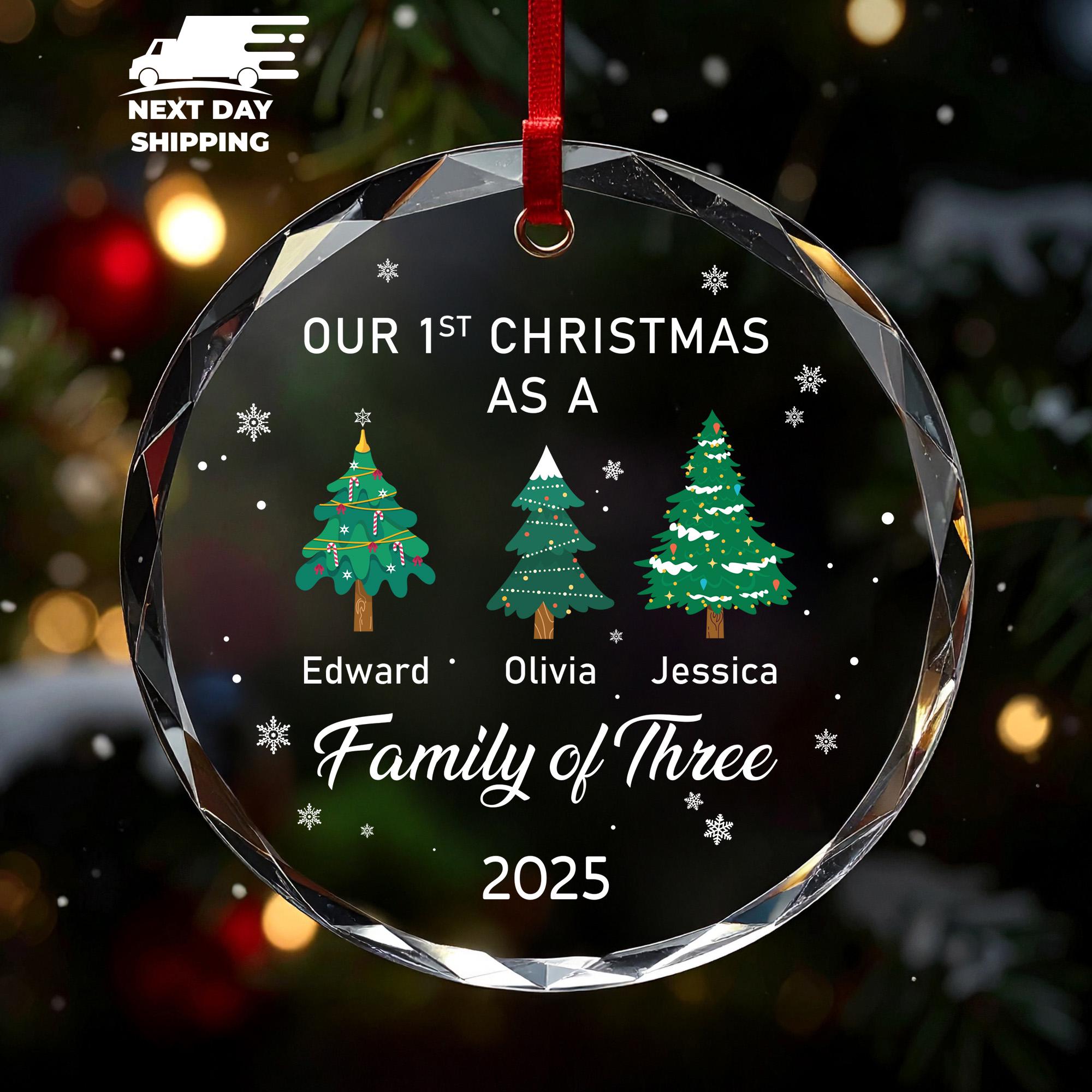 Our First Christmas Ornament, Family of Three Ornament, Dad Daughter Mom Ornament, New Baby Ornament, 2025 Family Name Ornament, Family Gift