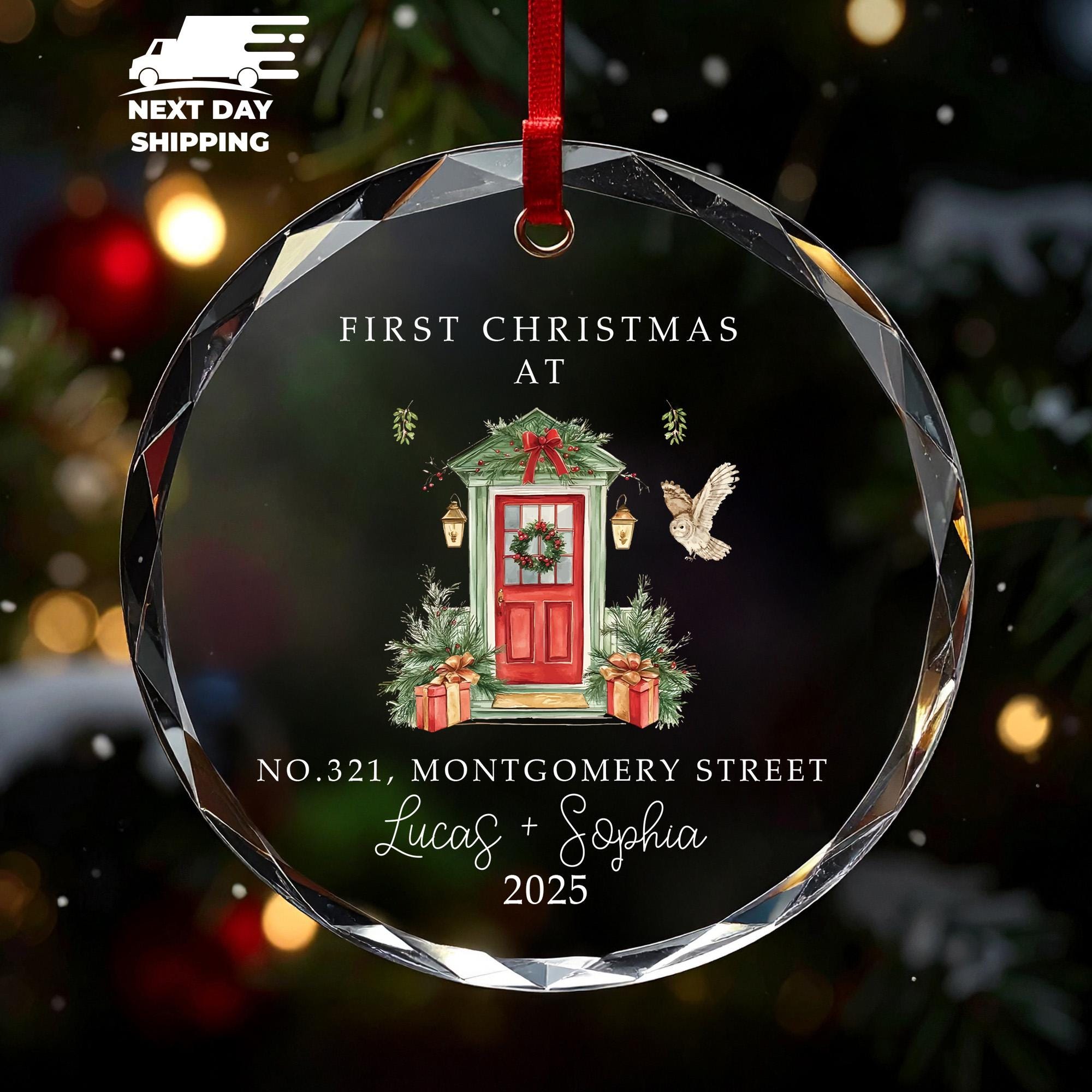 Custom First Christmas Ornament, Holiday Ornament, Personalized Address Ornament, Couple Name Ornament, 2025 Ornament, Newlywed Ornaments