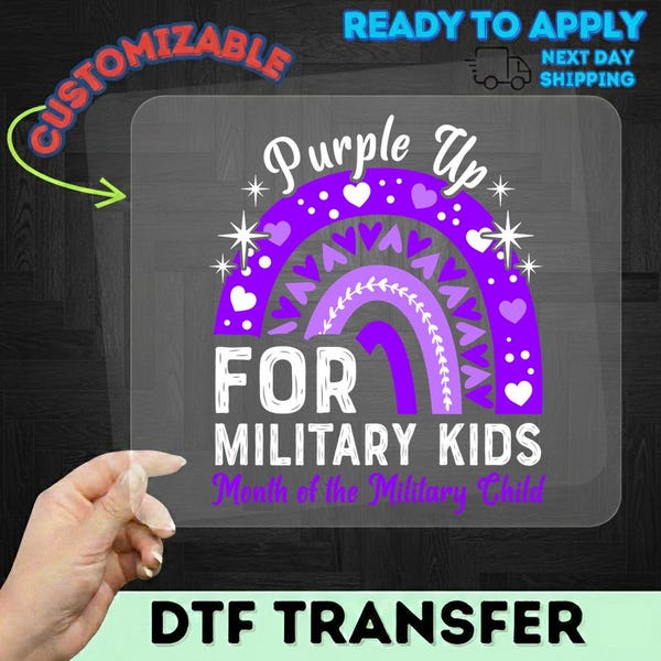 Purple Up For Military Kids DTF Transfer, Month Of The Military Child Heat Transfer, Army Family Support Iron On, Purple USA Flag Tees Print