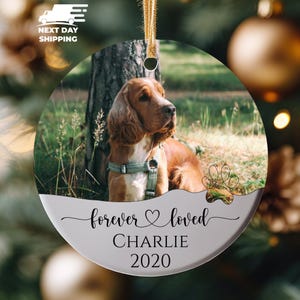 Forever Loved Pet Ornament, Custom Pet Photo Ornament, Pet Loss Tribute, Gift For Pet Owner, Pet Memorial Christmas Keepsake, Christmas Gift Ceramic Round