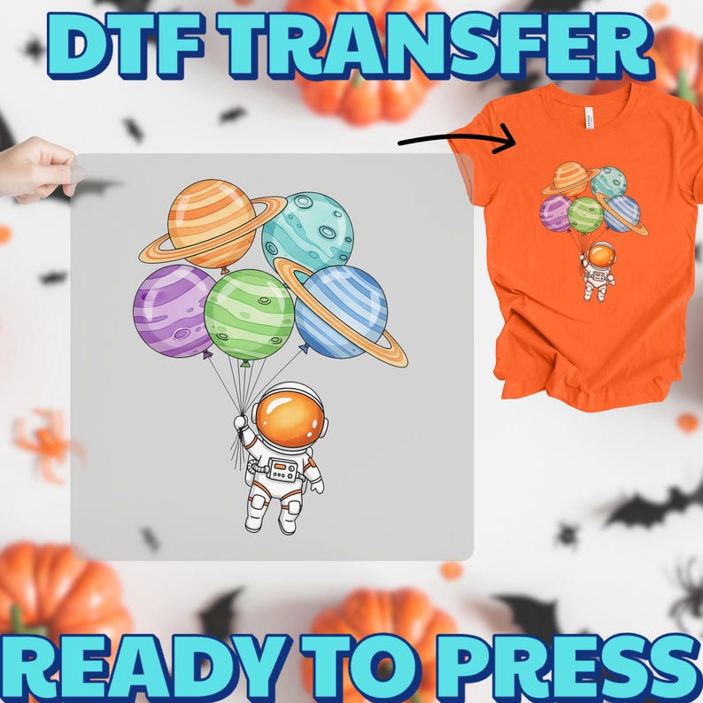 Planet Balloon Astronaut DTF Transfer, Kids Space Shirt Print, Cute Galaxy Heat Transfer, Ready to Press Design, Custom Baby Tee Print image 6