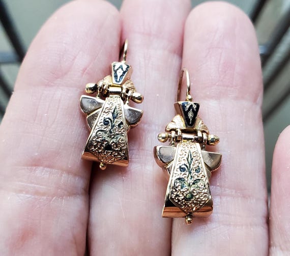 Antique Victorian Earrings Enamel 14k