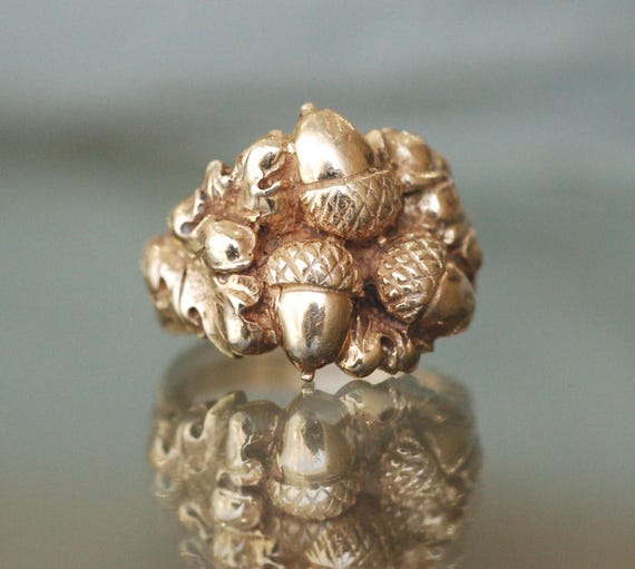 Acorns & Oak Leaf 14k Gold Ring